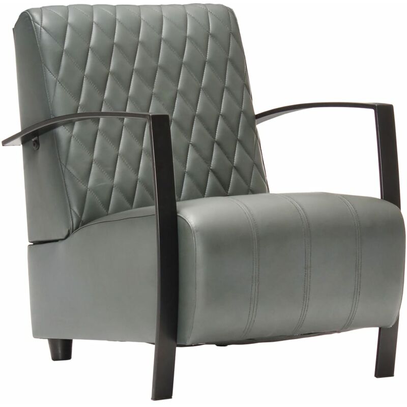 

Sillón de Cuero Auténtico Gris - Gris - Vidaxl