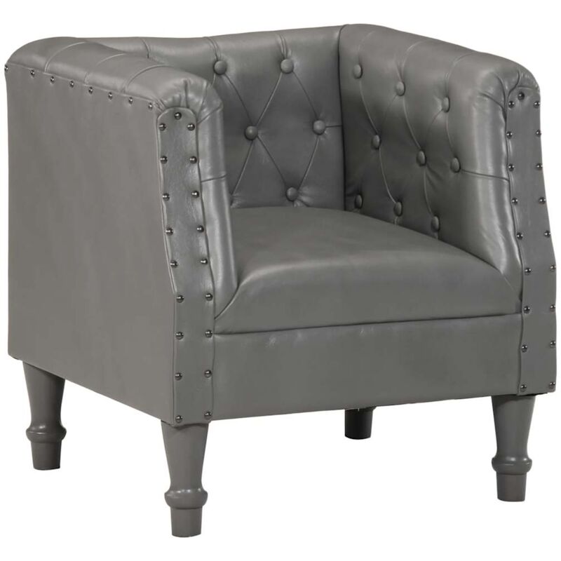 

Sillón de Cuero Auténtico Gris - Gris - Vidaxl