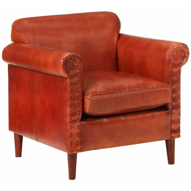 

Happyshopping - Sillon de cuero autentico marron oscuro