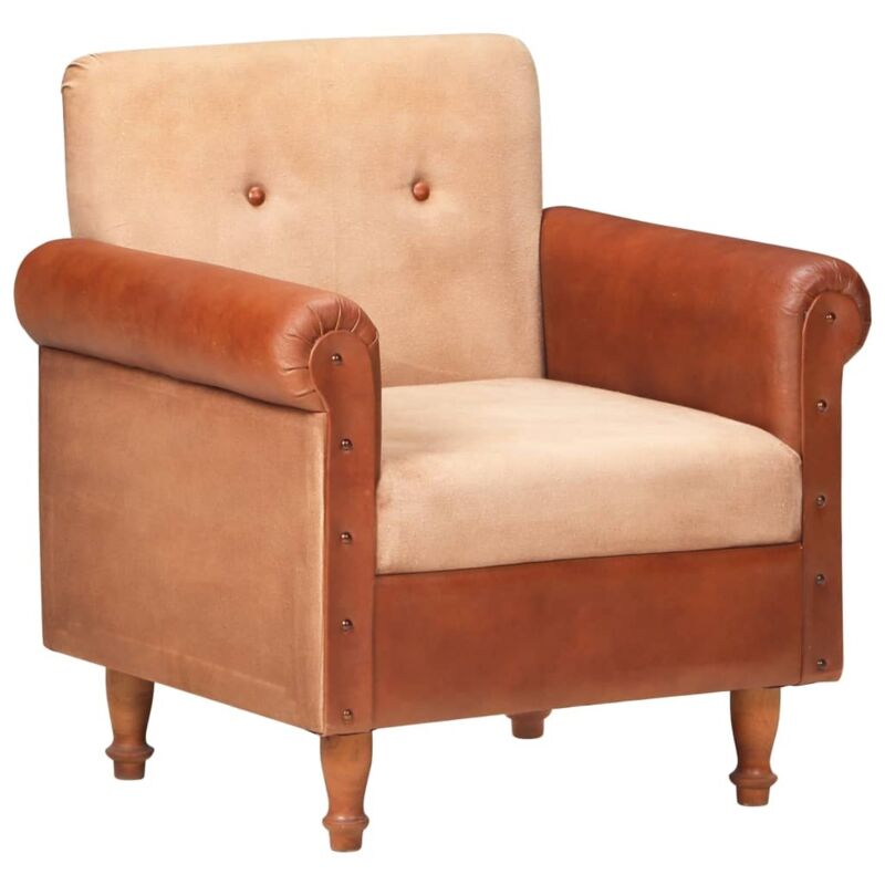 

Sillón de cuero auténtico y lona marrón - Marrón - Vidaxl