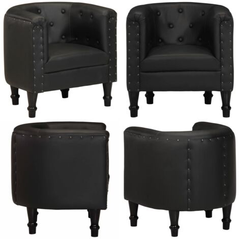 Sillón de cuero auténtico negro - Silla de cuero negro - Silla de cuero auténtico