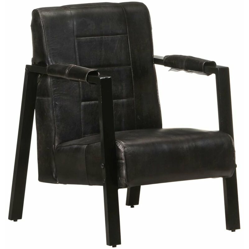 

Happyshopping - Sillon de cuero de cabra real negro 60x80x87 cm