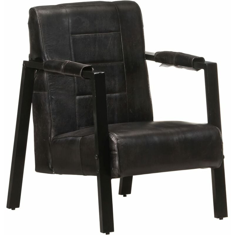 

Sillón de cuero de cabra real negro 60x80x87 cm