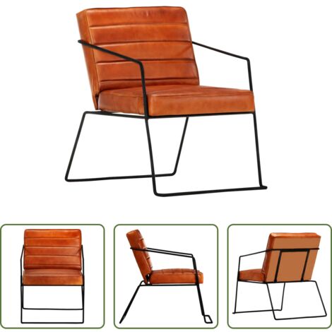Sillón de cuero marrón -  Sillón de cuero auténtico marrón canela