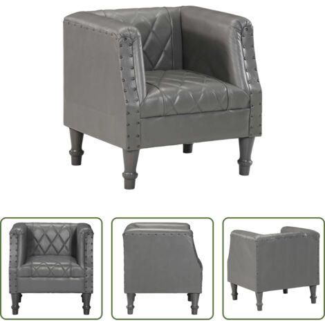 Sillón de cuero -  Sillón de cuero de cabra auténtico gris