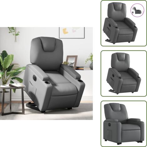 Sillón de cuero sintético - vidaXL Sillón reclinable elevable eléctrico de cuero sintético gris - Sillón con motor eléctrico