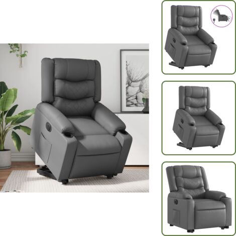 Sillón de cuero sintético - vidaXL Sillón reclinable elevable eléctrico de cuero sintético gris - Sillón con motor eléctrico
