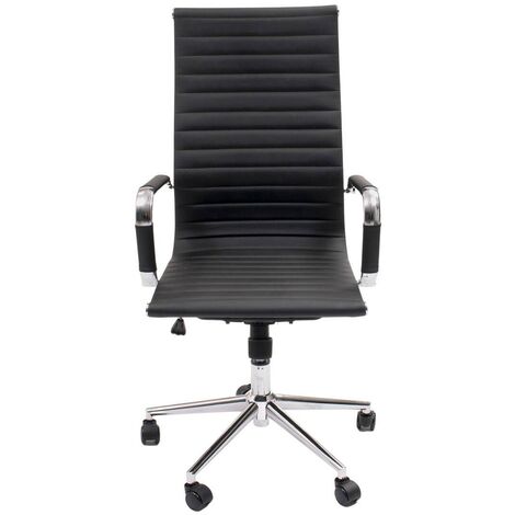 Sillón de despacho MANAGER, tapizado en polipiel, base color cromo, respaldo alto, 64x62x105/115 cm  PP NEGRO