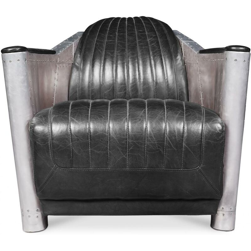 

Sillón Aviator Cuero y Aluminio Negro Aluminio, Madera, Cuero, Cuero, Metal, Cuero, Madera