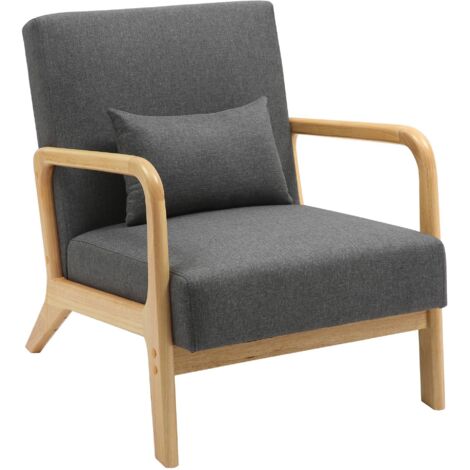 Sillón de diseño escandinavo en madera clara con cojines tapizados en gris – Natural comfort 100008244
