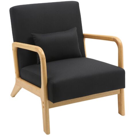 Sillón de diseño escandinavo en madera clara con cojines tapizados en negro – Natural comfort 100008230