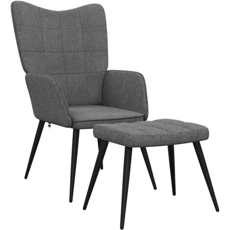 Sillón de diseño moderno con reposapiés en tela gris oscuro DEC026582