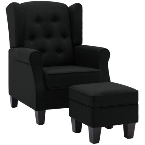 Sillón de diseño moderno y confortable con reposapiés en tela negra DEC026840