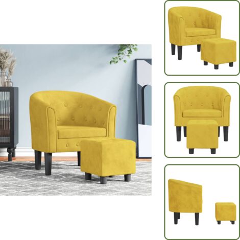 Sillón de dormitorio - vidaXL Sillón con taburete terciopelo amarillo - Sillón moderno