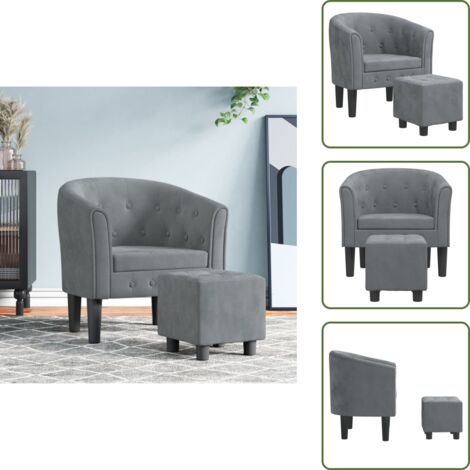 Sillón de dormitorio - vidaXL Sillón con taburete terciopelo gris oscuro - Sillón moderno