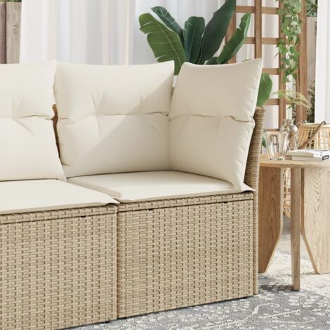 Sillón de esquina de jardín con cojines ratán sintético beige vidaXL