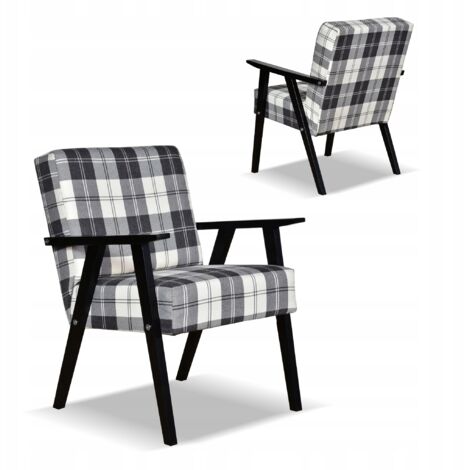 Sillón de estilo retro vintage PRL SOLER Family Meble cuadros azul marino y blanco