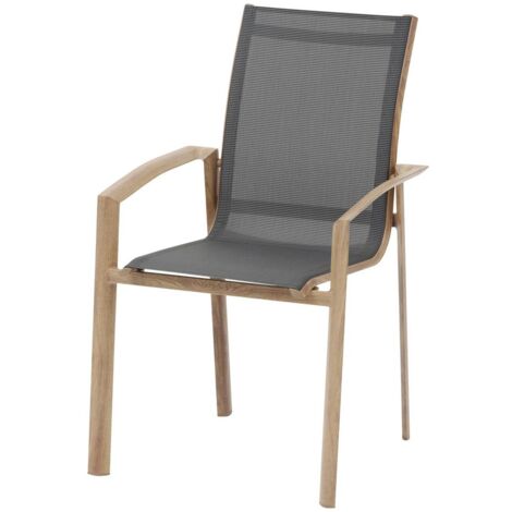 Sillón de jardín apilable Axant aluminio y texaline gris pimienta y miel - Hespéride