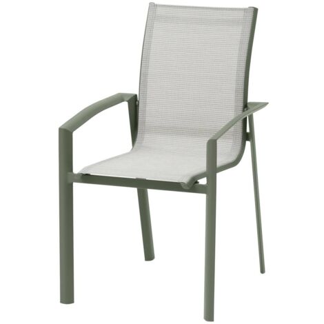 Sillón de jardín apilable Axant verde oliva y verde laurel aluminio y texaline - Hespéride