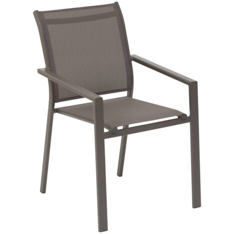 Sillón de jardín apilable Essentia de aluminio con revestimiento epoxi, wengé y praliné - Hespéride