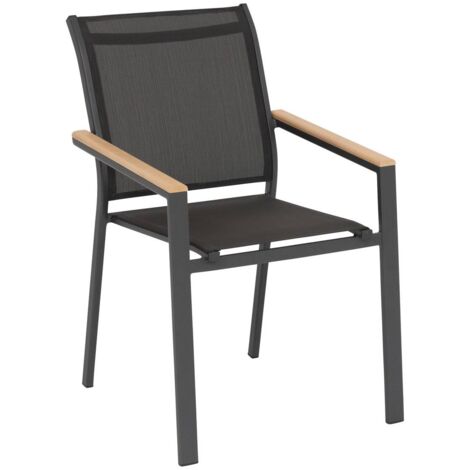Sillón de jardín apilable Essentia de grafito y acacia en aluminio tratado con epoxi - Hespéride