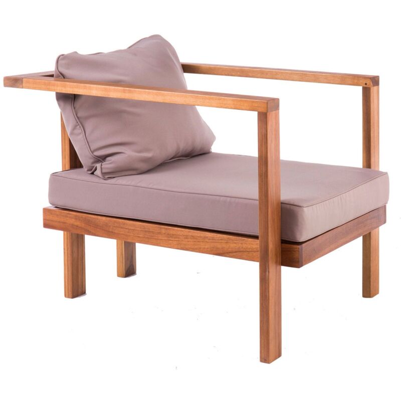 

Sillón de jardín Cristy de madera de acacia y poliéster topo de 80x74x60 cm