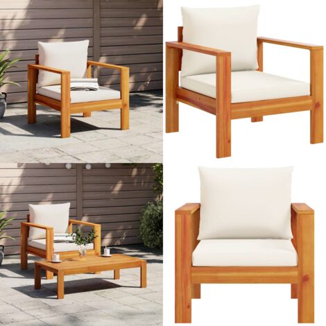Sillón de jardín con cojines madera maciza de acacia - Silla de exterior - Madera de acacia