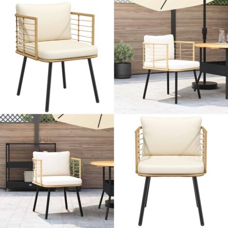 Sillón de jardín con cojines ratán sintético natural - Cojín sintético - Ratán sintético