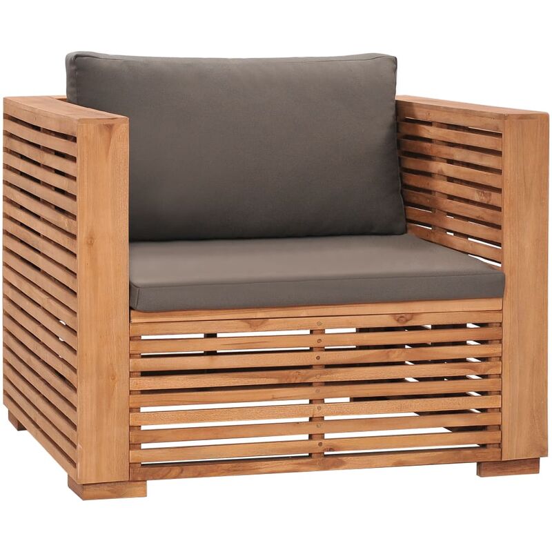 

Sillón de jardín de madera de teca con cojines gris oscuro