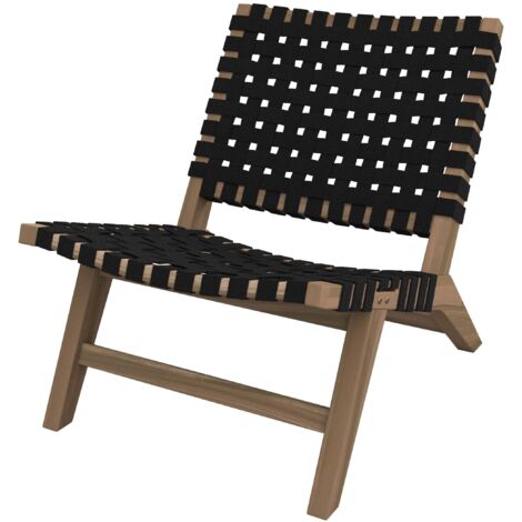 Sillón de jardín de teca con correas de tela negra - Tao