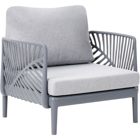 Sillón de jardín moderno con estructura sintética y cojines gris Saturnia