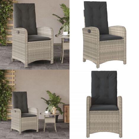 Sillón de jardín reclinable con cojines ratán PE gris claro - Cojín de asiento - Ratán sintético