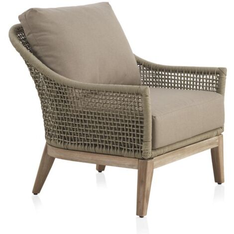 Sillon De Madera De Acacia Y Trenzado En Cuerda Capuchino Con Cojines Coleccion Atesso