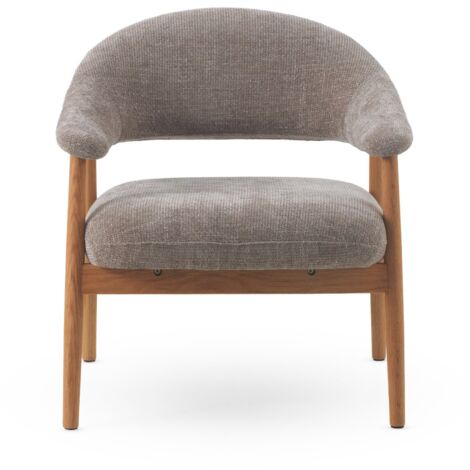 Sillón de madera de roble natural tapizado en topo