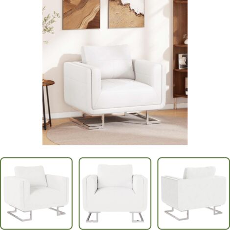 Sillón de madera -  Sillón con patas cromadas cuero sintético blanco