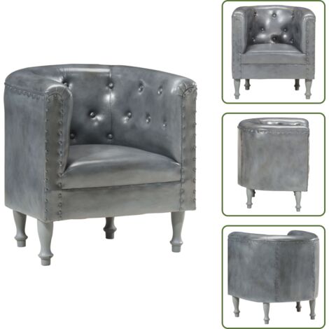 Sillón de madera - vidaXL Sillón de cuero auténtico gris -