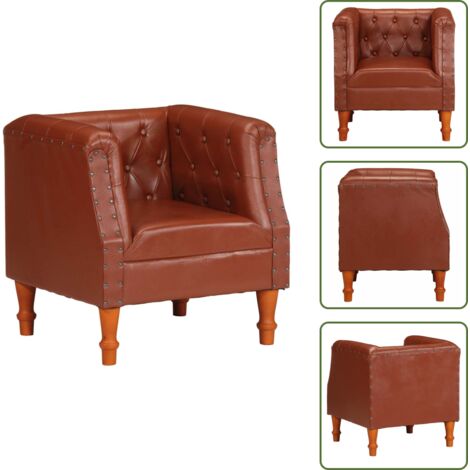 Sillón de madera - vidaXL Sillón de cuero auténtico marrón - Sillón de cuero de cabra