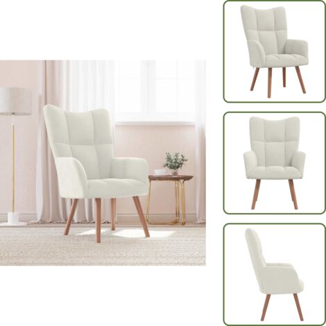 Sillón de madera - vidaXL Sillón de relax de terciopelo blanco crema -