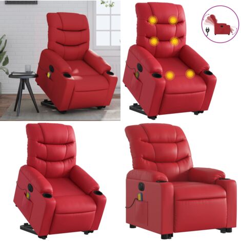 Sillón de majaje elevable eléctrico cuero artificial rojo - Sillón reclinable eléctrico - Masaje de vibración