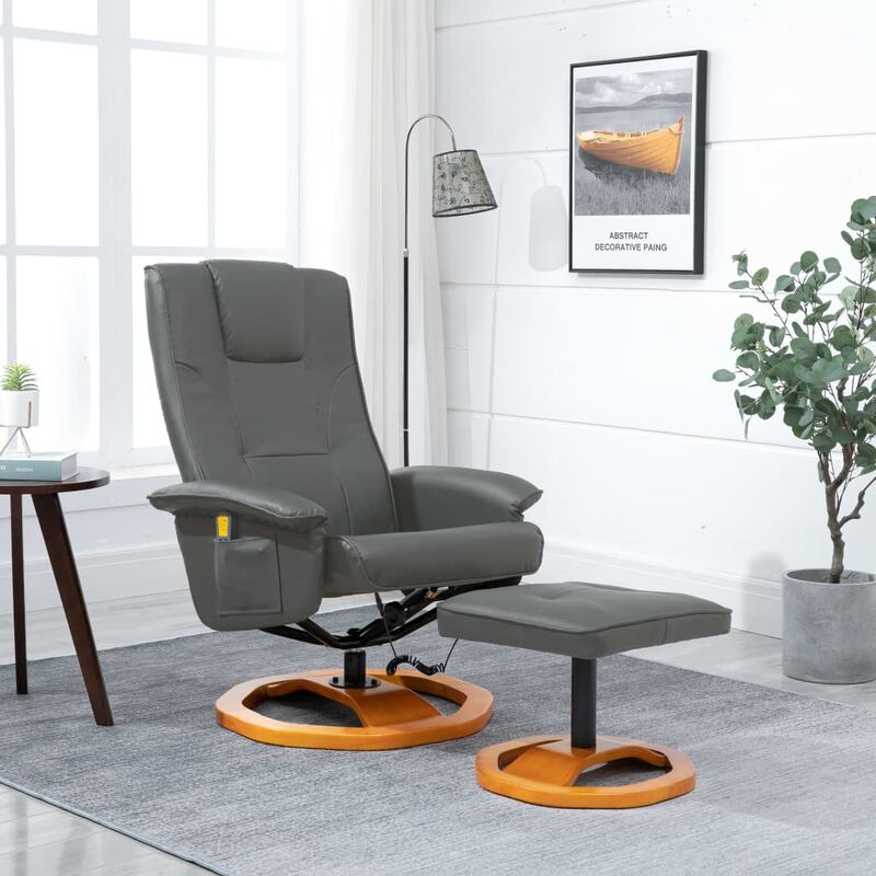 

Sillón de masaje con reposapiés de cuero artificial gris