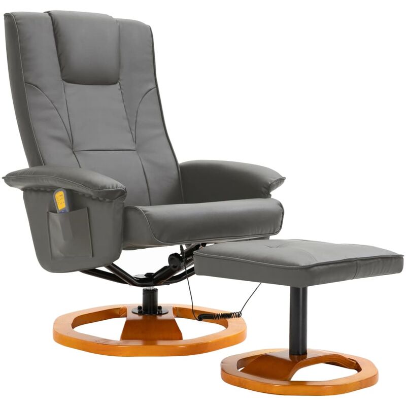 

vidaXL Sillón de Masaje con Reposapiés de Cuero Artificial Gris - Gris