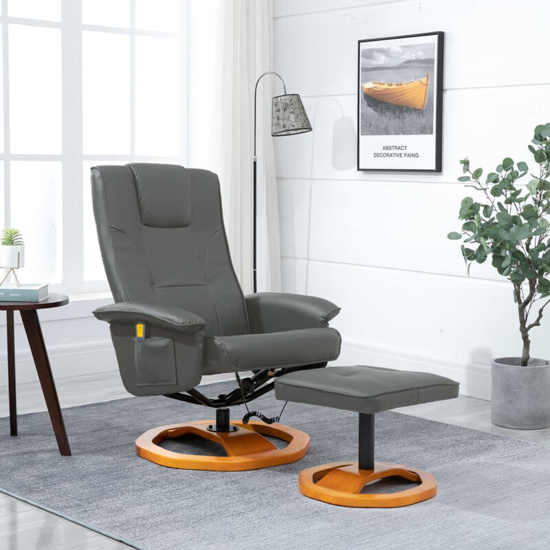 

Sillon de masaje con reposapies de cuero artificial gris