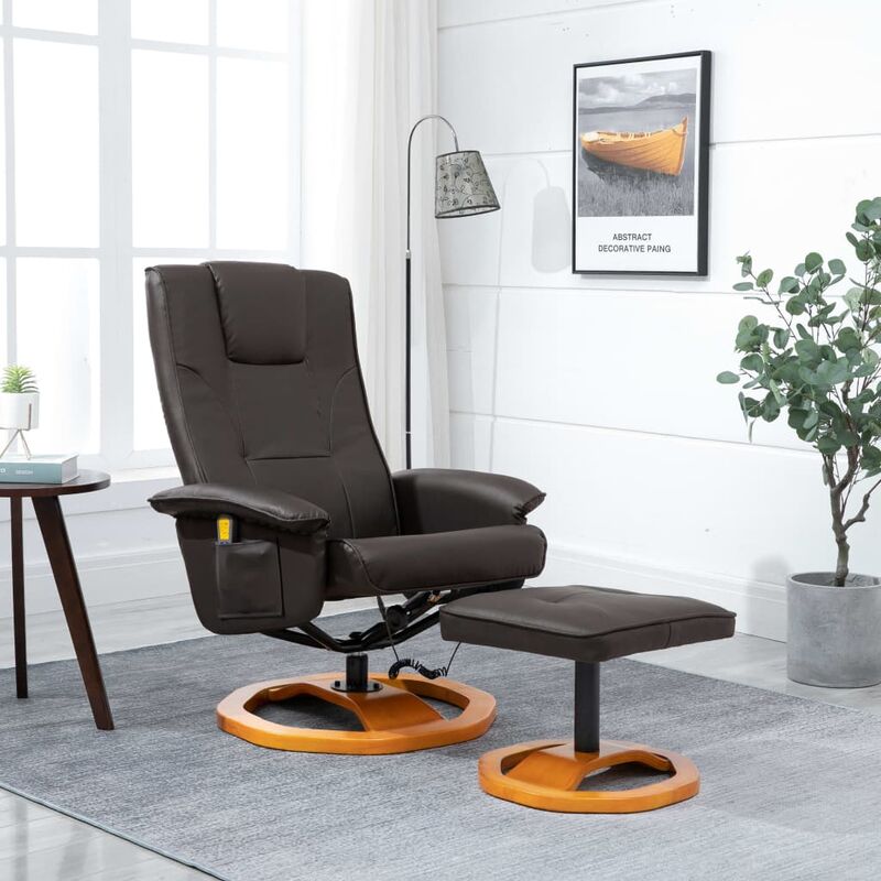 

Sillón de masaje con reposapiés de cuero artificial marrón