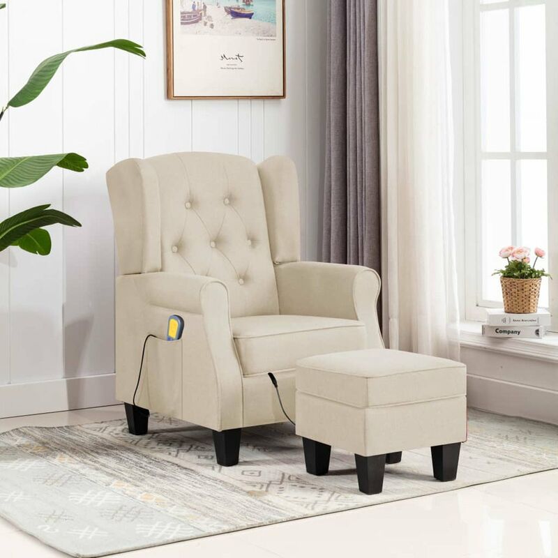 

Happyshopping - Sillon de masaje con reposapies de tela crema