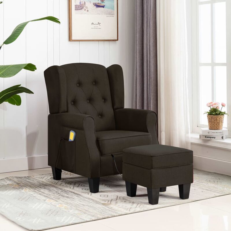 

Sillón de masaje con reposapiés de tela marrón oscuro