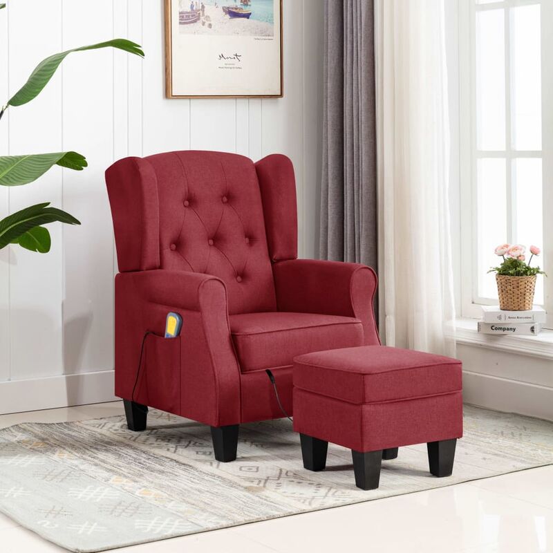 

Sillón de masaje con reposapiés de tela rojo tinto