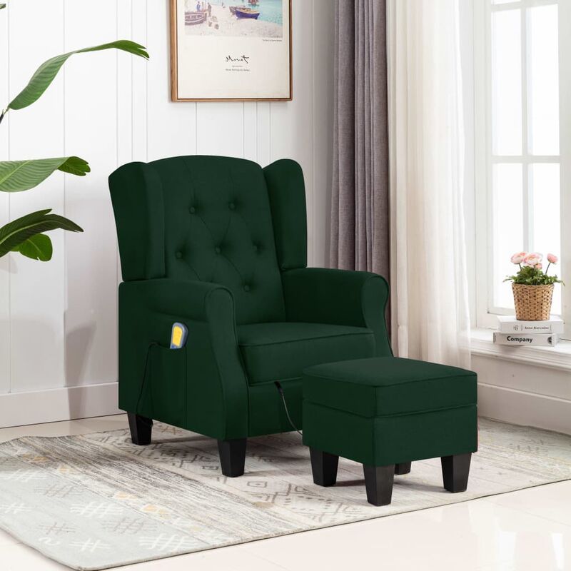 

Sillón de masaje con reposapiés tela verde oscuro