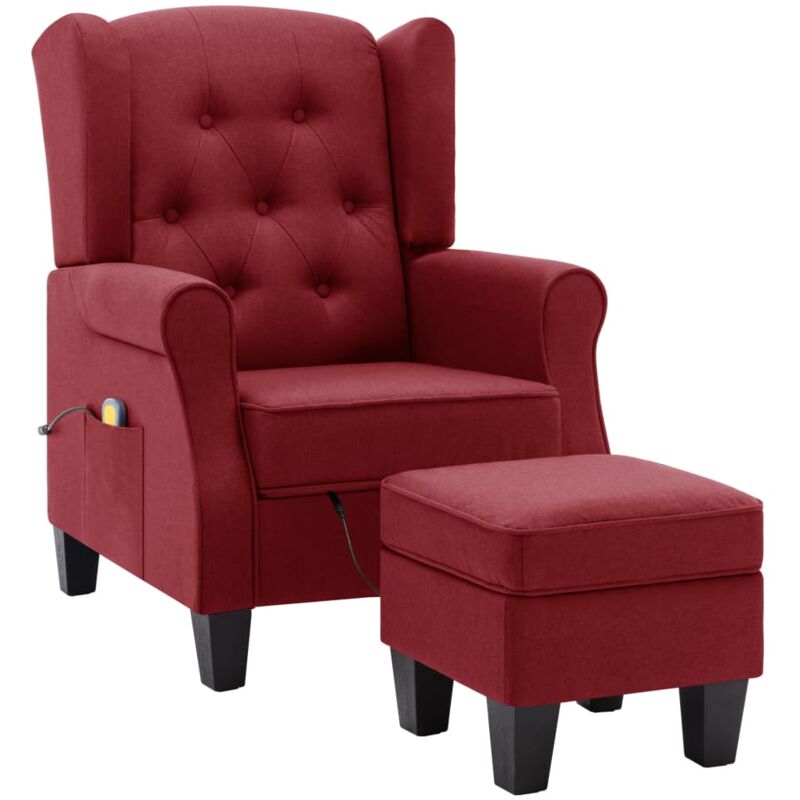 

vidaXL Sillón de Masaje con Reposapiés de Tela Rojo Tinto - Rojo