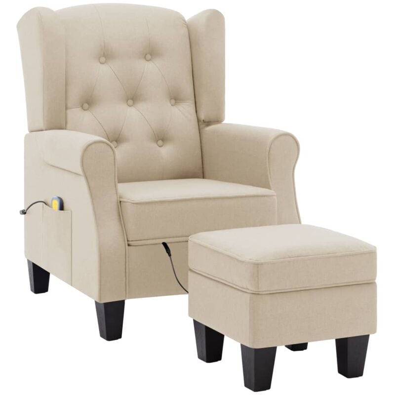 

Sillón de Masaje con Reposapiés de Tela Crema - Crema - Vidaxl