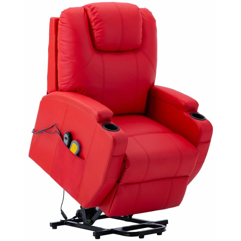 

Sillón de masaje con sistema de elevación cuero sintético rojo